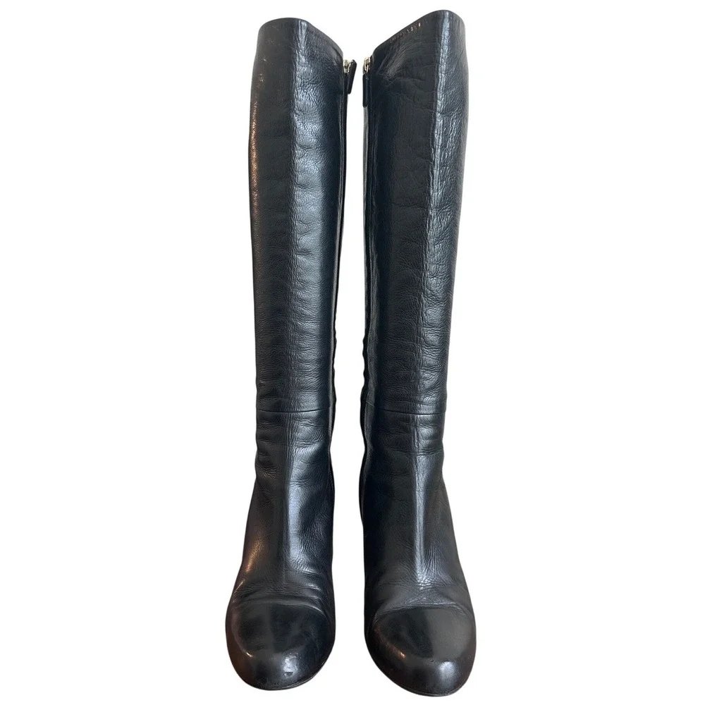 Vintage Gucci 202941 Black Leather Crest Medallion Knee High Boots 9B